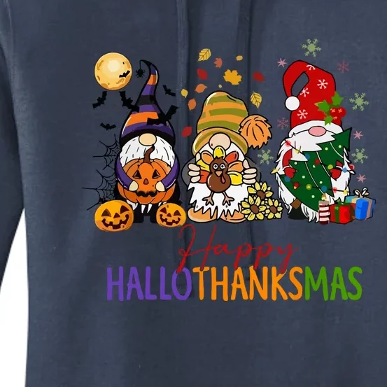 Cute Gnomes Happy Hallothanksmas Coffee Halloween Thanksgiving Christmas Women's Pullover Hoodie