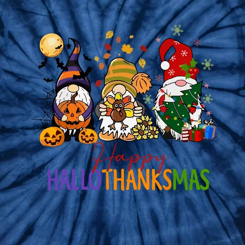 Cute Gnomes Happy Hallothanksmas Coffee Halloween Thanksgiving Christmas Tie-Dye T-Shirt