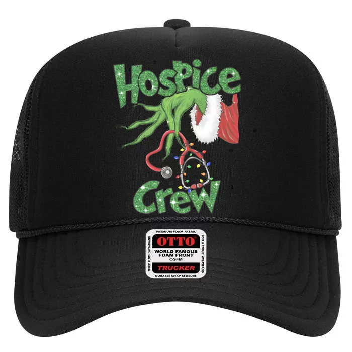 Christmas Grinchmas Hospice Crew Holiday Season High Crown Mesh Trucker Hat