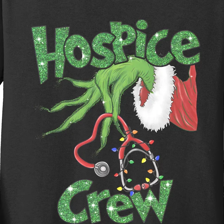 Christmas Grinchmas Hospice Crew Holiday Season Kids Long Sleeve Shirt