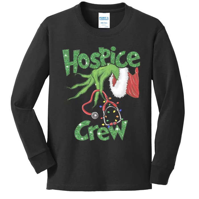 Christmas Grinchmas Hospice Crew Holiday Season Kids Long Sleeve Shirt