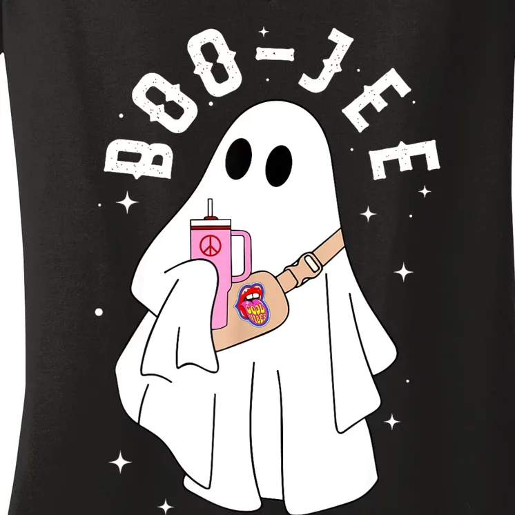 Cute Ghost Halloween Costume Boujee BooJee Spooky Season Women's V-Neck T-Shirt