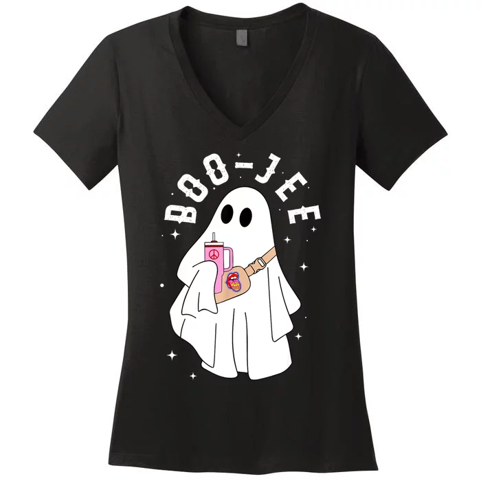 Cute Ghost Halloween Costume Boujee BooJee Spooky Season Women's V-Neck T-Shirt