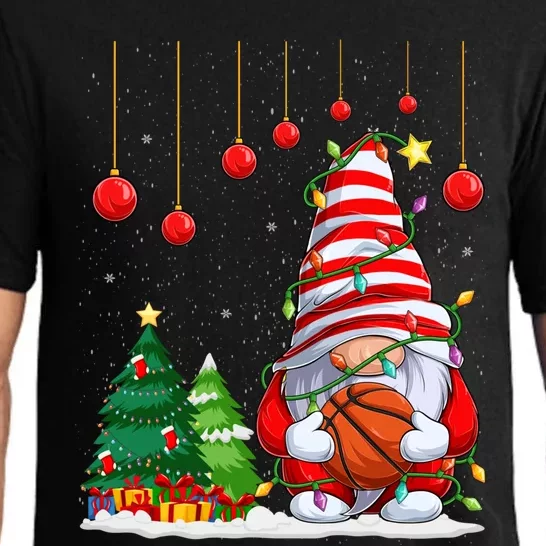 Christmas Gnome Holding A Basketball Ball Pajama Xmas Tree Gift Pajama Set