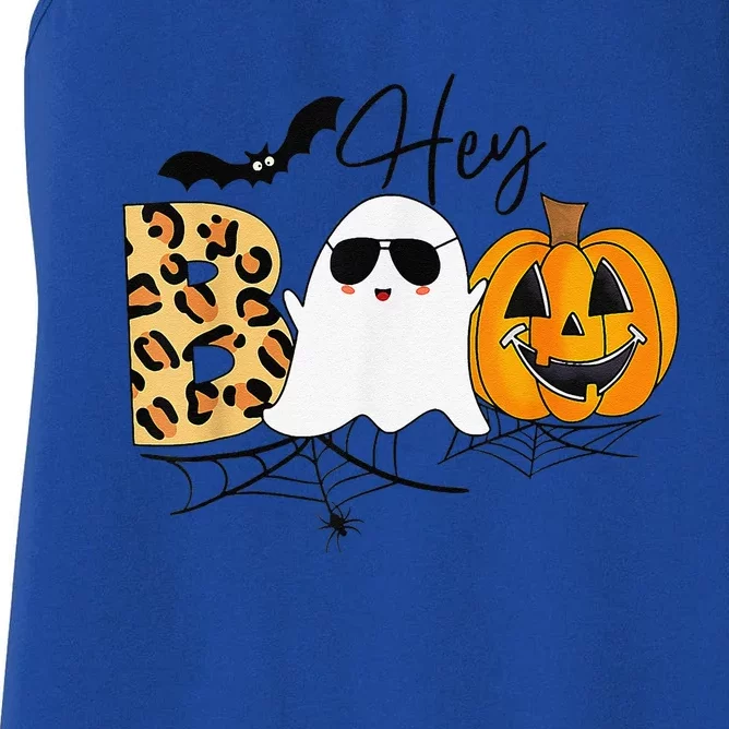 Cute Ghost Halloween Pumpkin Face Hey Boo Funny Halloween Women's Racerback Tank