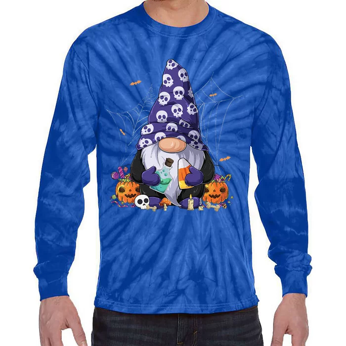 Cute Gnomes Happy Halloween Fall Candy Corn Pumpkin Funny Tie-Dye Long Sleeve Shirt