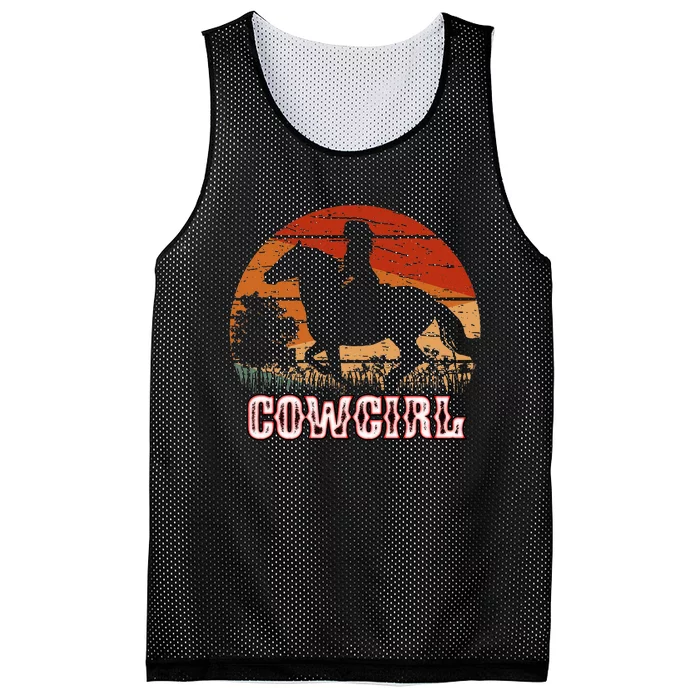 Cowgirl Girl Horse Riding Vintage Style Rodeo Texas Ranch Mesh Reversible Basketball Jersey Tank