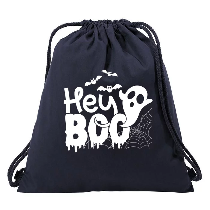 Cute Ghost Halloween Face Hey Boo Funny Halloween Gift Drawstring Bag