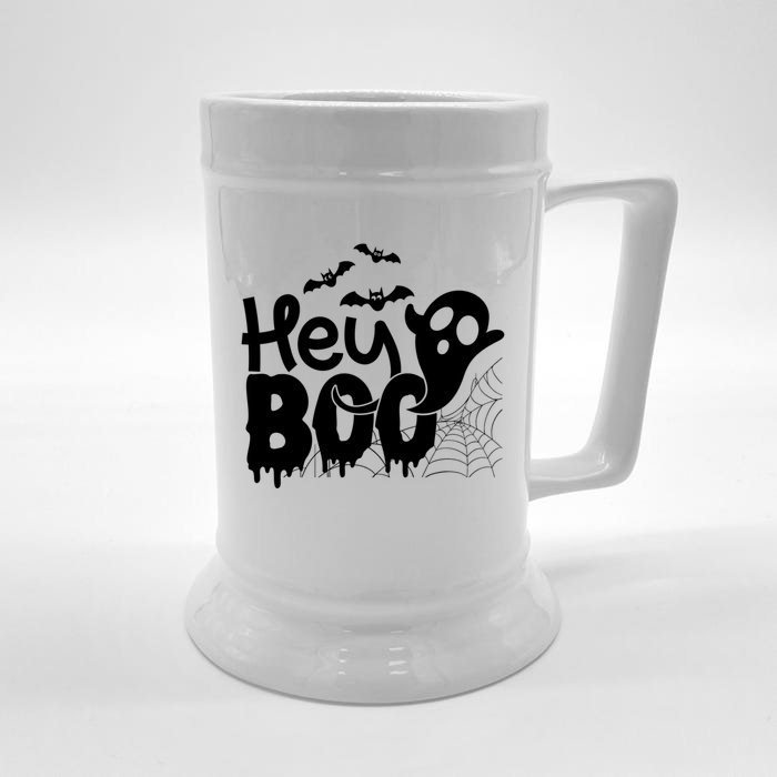 Cute Ghost Halloween Face Hey Boo Funny Halloween Gift Front & Back Beer Stein