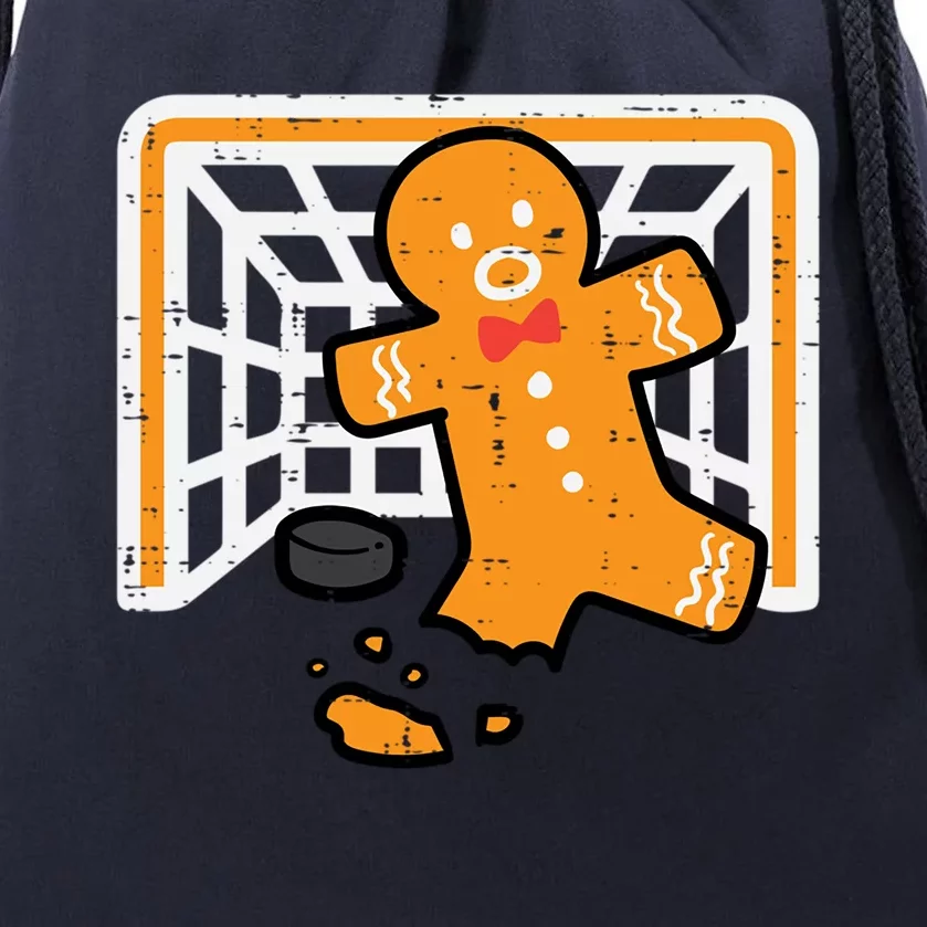 Christmas Gingerbread Hockey Goalkeeper Funny Xmas Goalie Gift Drawstring Bag