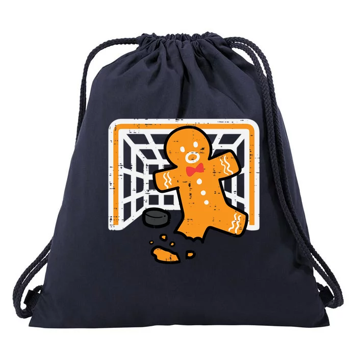 Christmas Gingerbread Hockey Goalkeeper Funny Xmas Goalie Gift Drawstring Bag