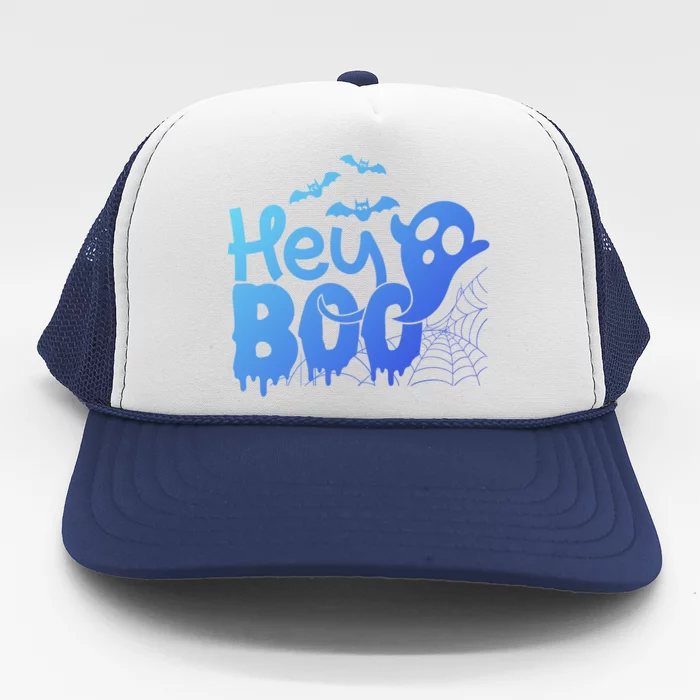 Cute Ghost Halloween Face Hey Boo Funny Halloween Gift Trucker Hat