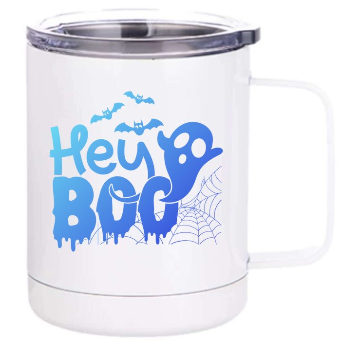 Cute Ghost Halloween Face Hey Boo Funny Halloween Gift Front & Back 12oz Stainless Steel Tumbler Cup