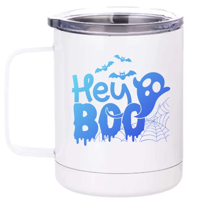 Cute Ghost Halloween Face Hey Boo Funny Halloween Gift Front & Back 12oz Stainless Steel Tumbler Cup