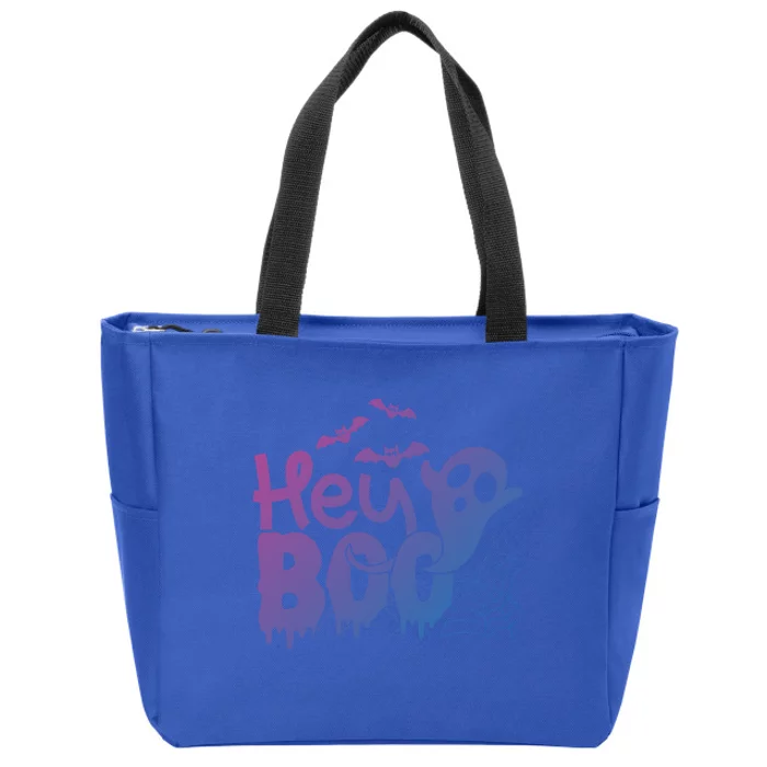 Cute Ghost Halloween Face Hey Boo Funny Halloween Gift Zip Tote Bag