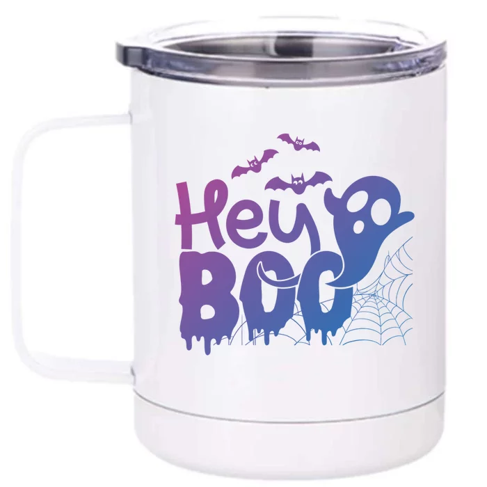 Cute Ghost Halloween Face Hey Boo Funny Halloween Gift Front & Back 12oz Stainless Steel Tumbler Cup