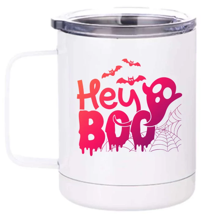 Cute Ghost Halloween Face Hey Boo Funny Halloween Gift Front & Back 12oz Stainless Steel Tumbler Cup