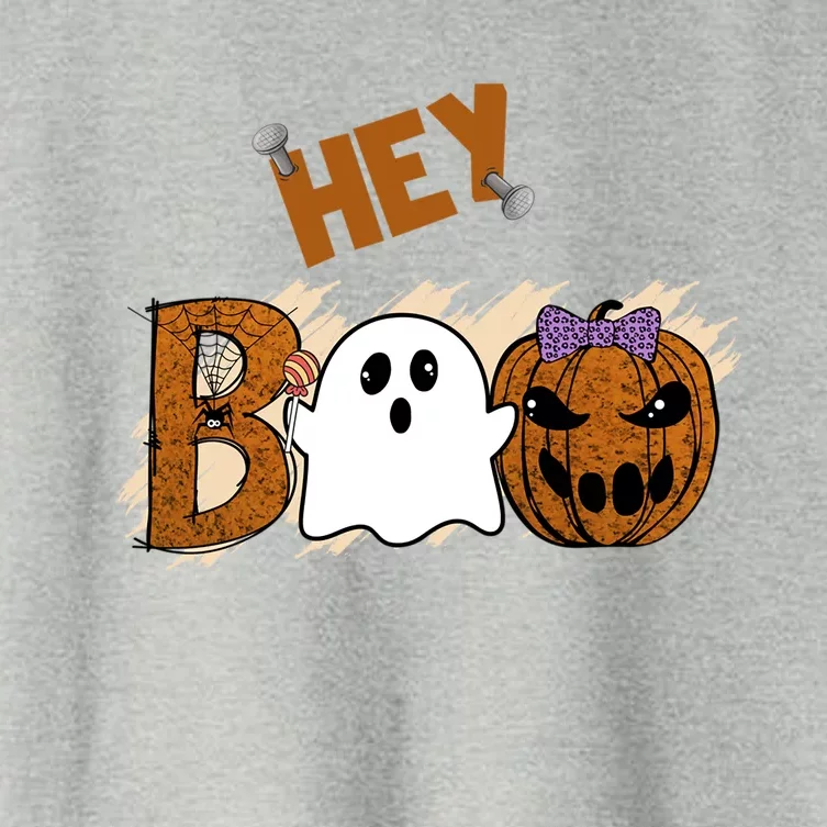 Cute Ghost Halloween Pumpkin Face Hey Boo Funny Meaningful Gift Women's Crop Top Tee