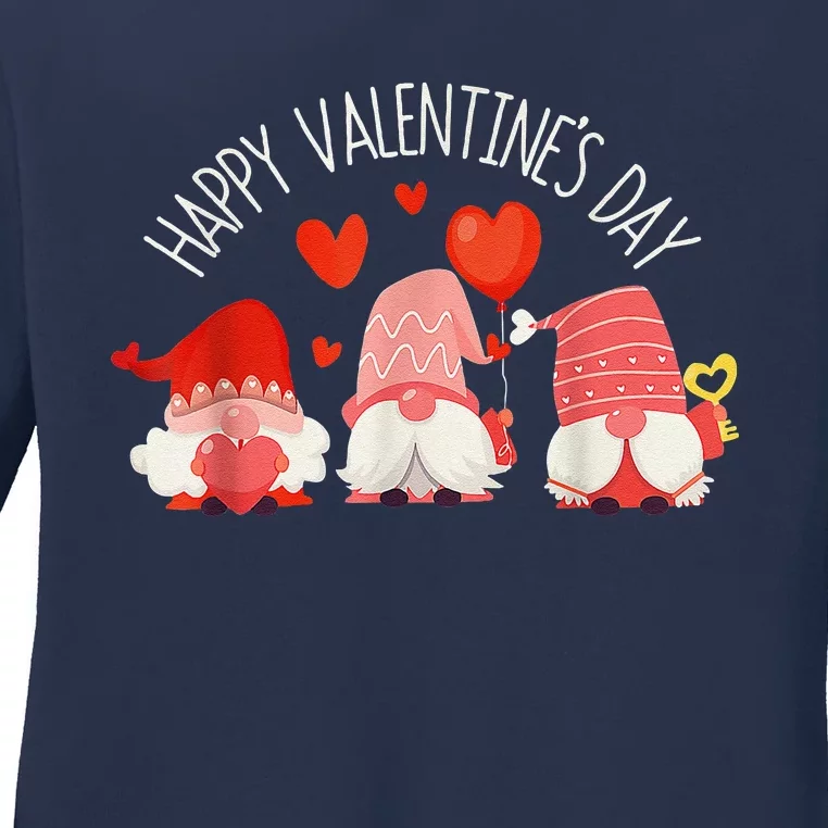 Cute Gnomes Heart Love Happy Valentines Day Matching Family Ladies Long Sleeve Shirt