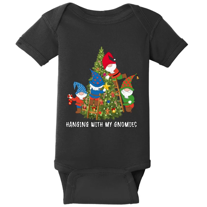 Christmas Gnome Hanging With My Gnomies Funny Gift Tree Holiday Baby Bodysuit