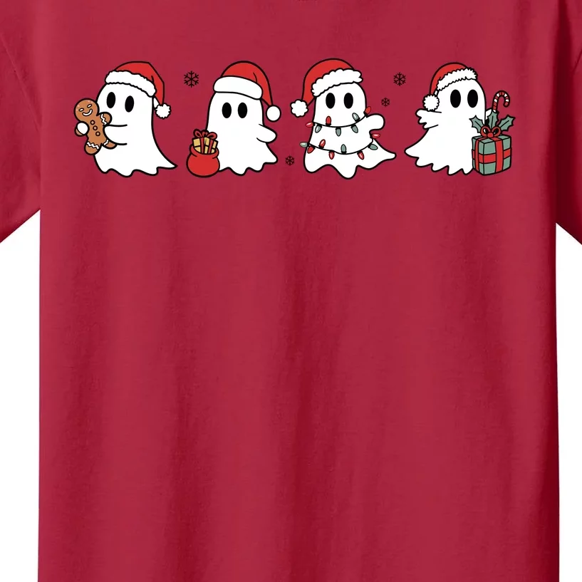 Cute Ghost Halloween Christmas Holiday Xmas Team Santa Claus Kids T-Shirt