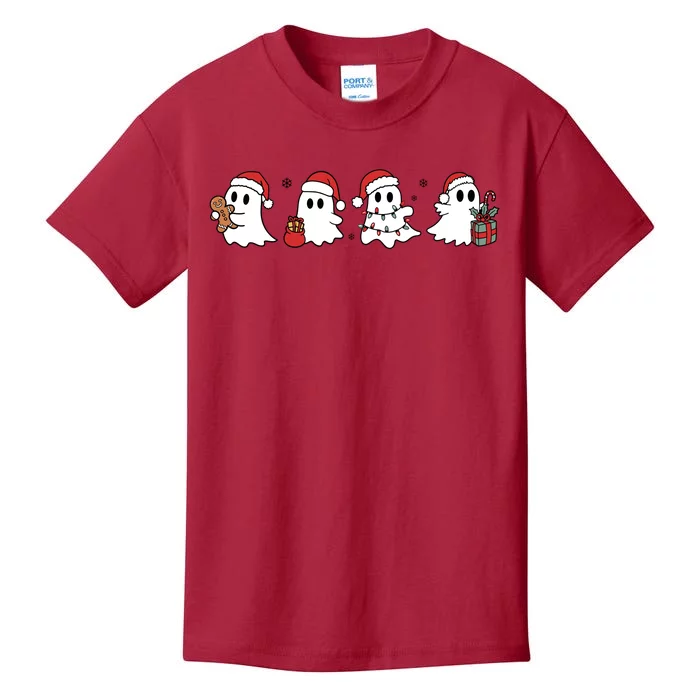 Cute Ghost Halloween Christmas Holiday Xmas Team Santa Claus Kids T-Shirt