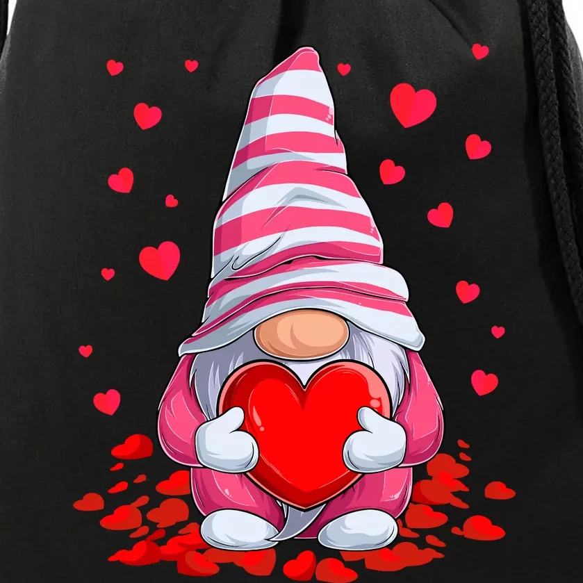 Cute Gnome Holding Hearts Couples ValentinesS Day Drawstring Bag