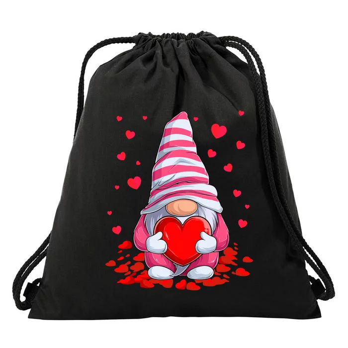 Cute Gnome Holding Hearts Couples ValentinesS Day Drawstring Bag