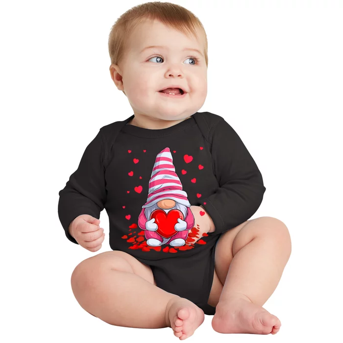 Cute Gnome Holding Hearts Couples ValentinesS Day Baby Long Sleeve Bodysuit