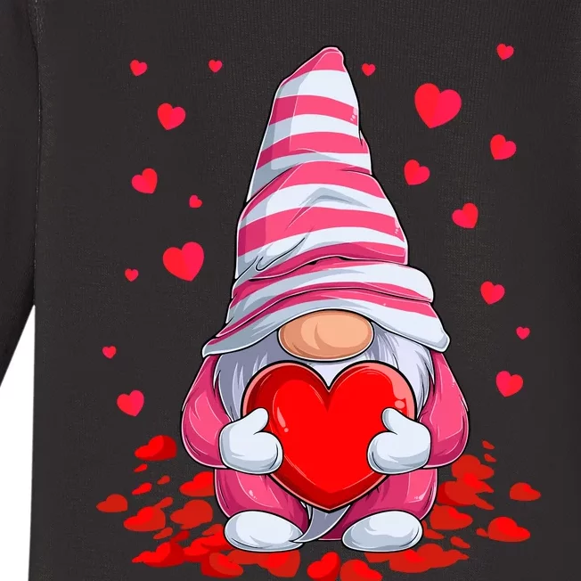 Cute Gnome Holding Hearts Couples ValentinesS Day Baby Long Sleeve Bodysuit