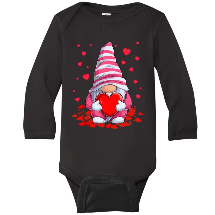 Cute Gnome Holding Hearts Couples ValentinesS Day Baby Long Sleeve Bodysuit