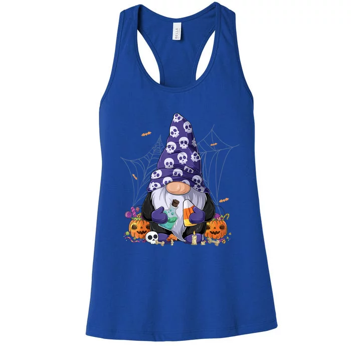 Cute Gnomes Happy Halloween Fall Candy Corn Pumpkin Women's Racerback Tank