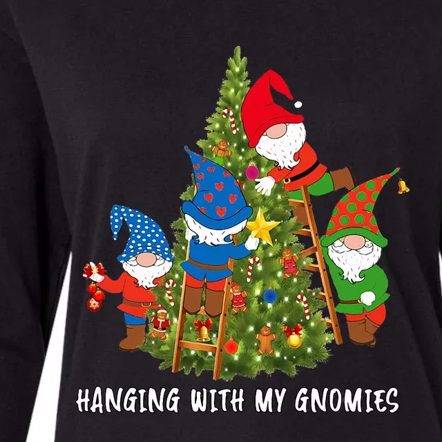 Christmas Gnome Hanging With My Gnomies Funny Tree Holiday Womens Cotton Relaxed Long Sleeve T-Shirt