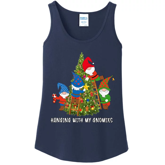 Christmas Gnome Hanging With My Gnomies Funny Tree Holiday Ladies Essential Tank