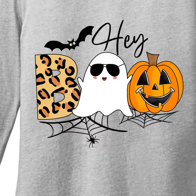 Cute Ghost Halloween Pumpkin Face Hey Boo Trendy Halloween Womens CVC Long Sleeve Shirt