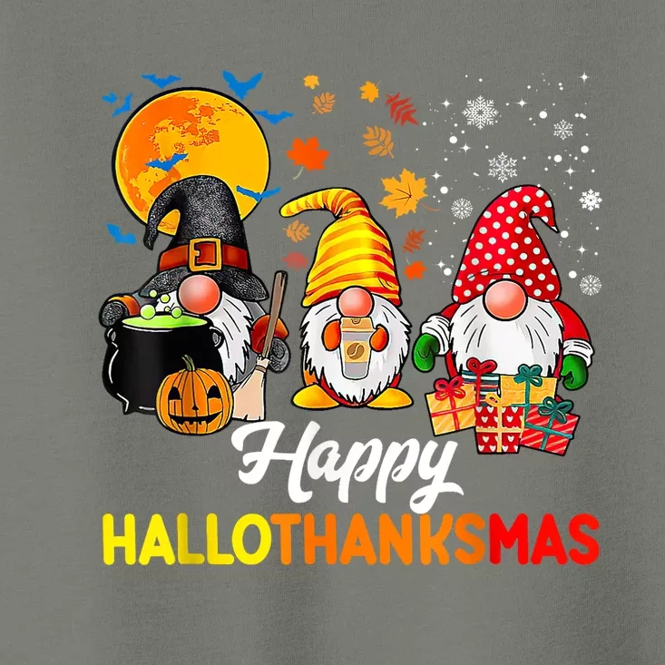 Cute Gnomes Happy Hallothanksmas Funny Halloween Christmas Toddler T-Shirt