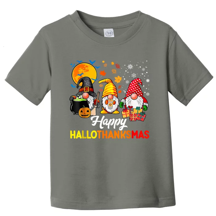 Cute Gnomes Happy Hallothanksmas Funny Halloween Christmas Toddler T-Shirt