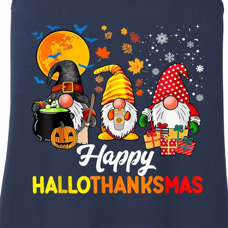 Cute Gnomes Happy Hallothanksmas Funny Halloween Christmas Ladies Essential Tank