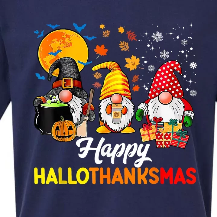 Cute Gnomes Happy Hallothanksmas Funny Halloween Christmas Sueded Cloud Jersey T-Shirt