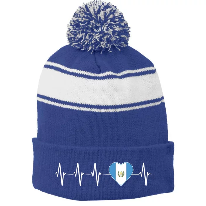 Chapin Guatemalan Heartbeat I Love Guatemala Flag Gift Funny Gift Stripe Pom Pom Beanie