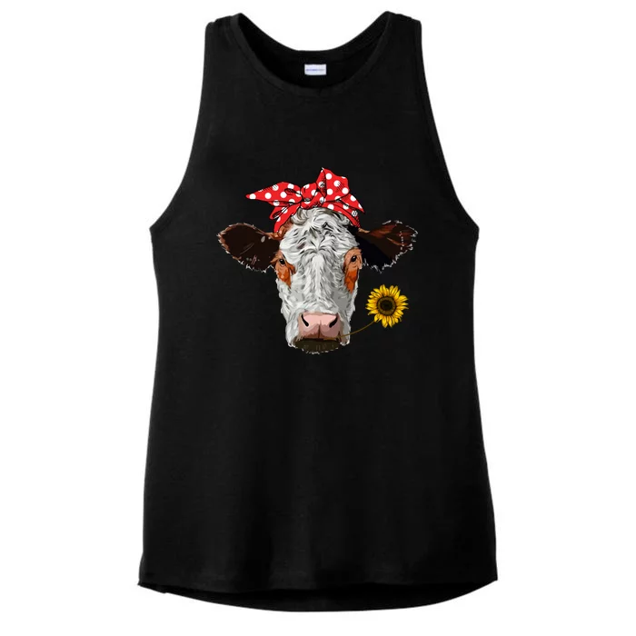 Cute Girl Heifer Cow With Bandana Headband And Glasses Gift Ladies Tri-Blend Wicking Tank