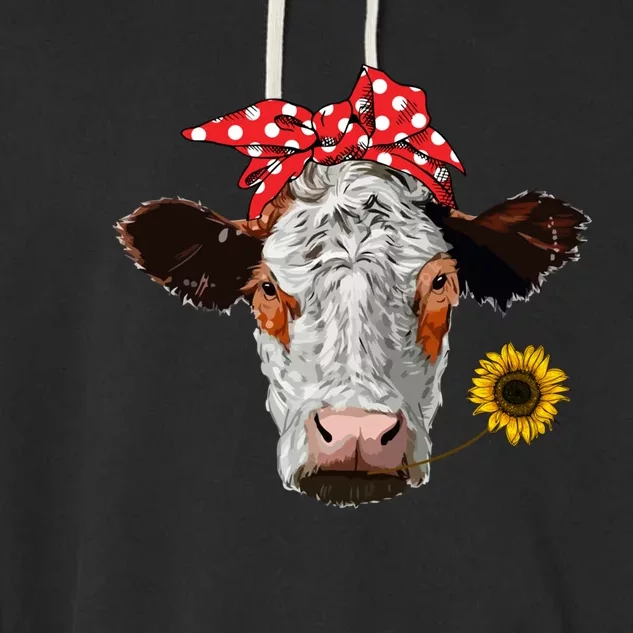 Cute Girl Heifer Cow With Bandana Headband And Glasses Gift Garment-Dyed Fleece Hoodie