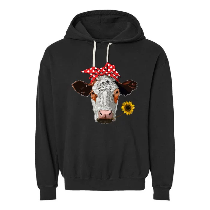 Cute Girl Heifer Cow With Bandana Headband And Glasses Gift Garment-Dyed Fleece Hoodie