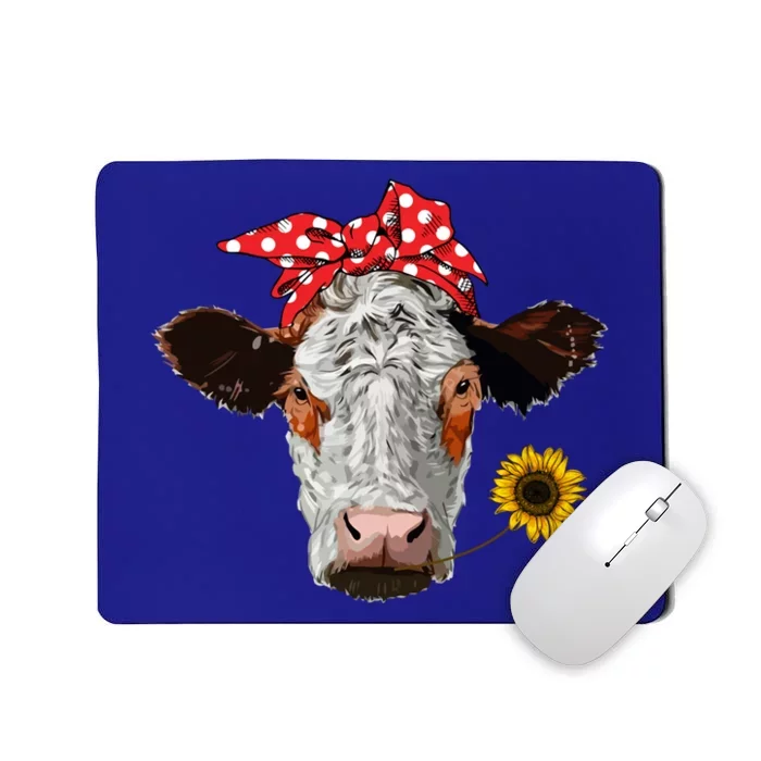 Cute Girl Heifer Cow With Bandana Headband And Glasses Gift Mousepad