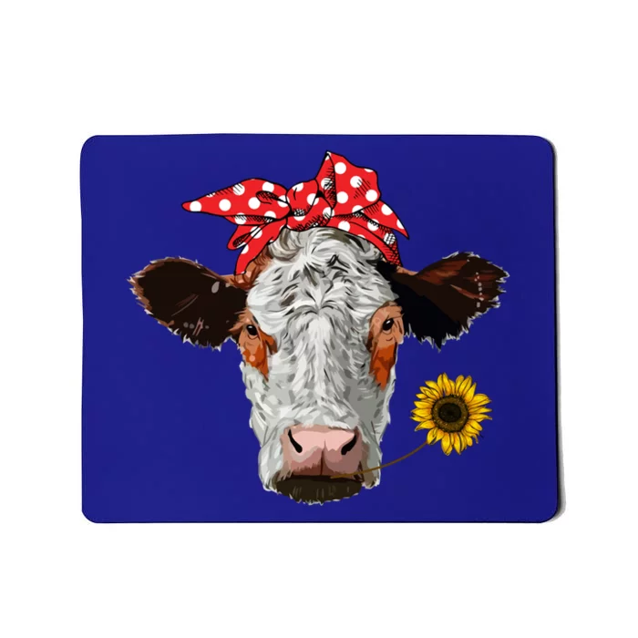 Cute Girl Heifer Cow With Bandana Headband And Glasses Gift Mousepad