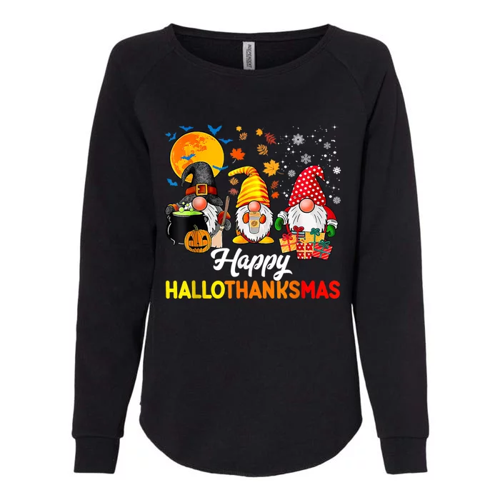 Cute Gnomes Happy Hallothanksmas Funny Halloween Christmas Womens California Wash Sweatshirt