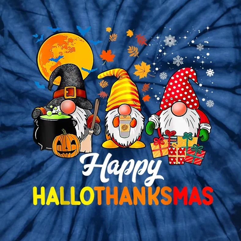 Cute Gnomes Happy Hallothanksmas Funny Halloween Christmas Tie-Dye T-Shirt