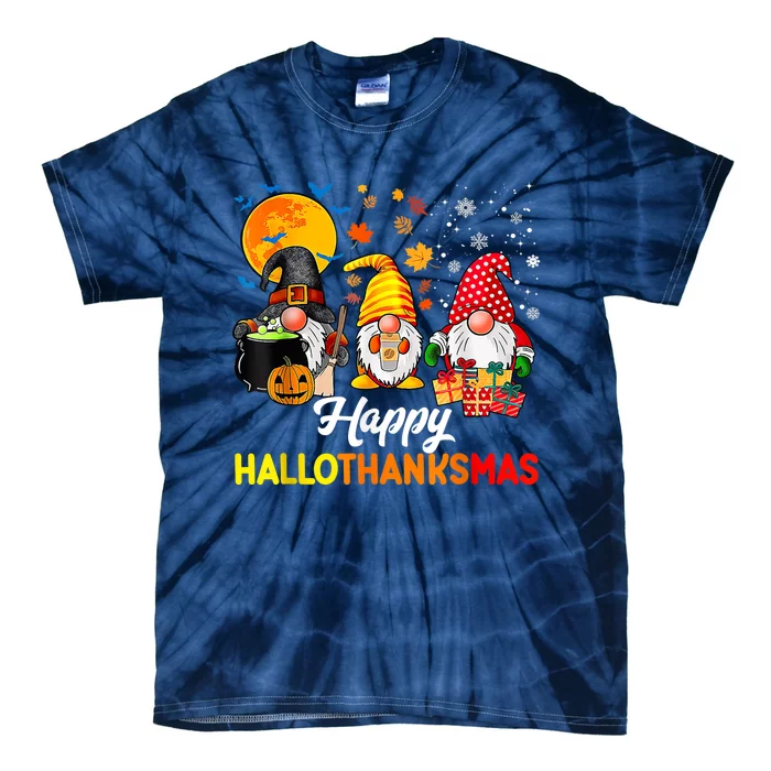 Cute Gnomes Happy Hallothanksmas Funny Halloween Christmas Tie-Dye T-Shirt