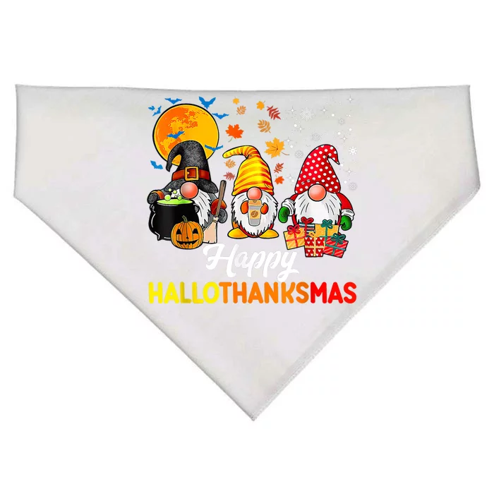 Cute Gnomes Happy Hallothanksmas Funny Halloween Christmas USA-Made Doggie Bandana