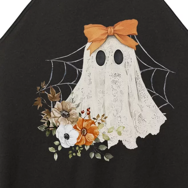 Coquette Ghost Halloween Flower Ghost Spooky Lace Ghost Gift Women’s Perfect Tri Rocker Tank